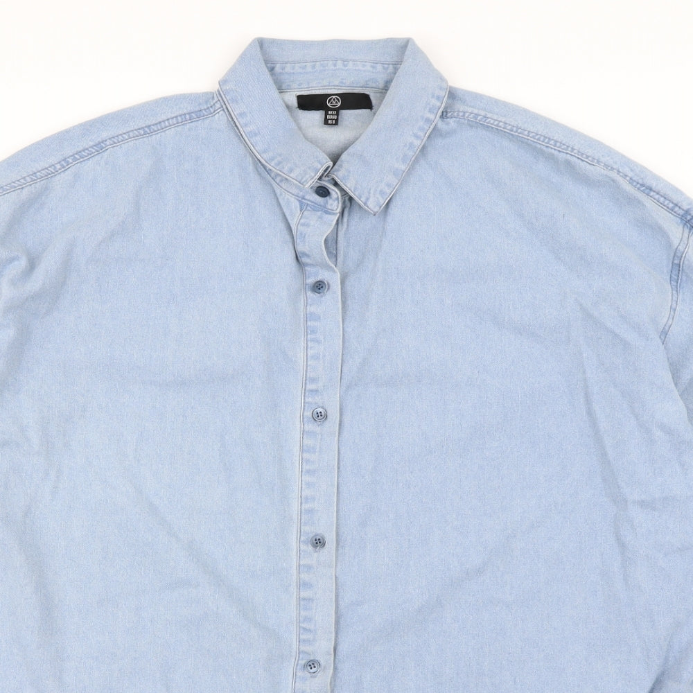 Womens UK Size 12 Missguided Blue Basic Button-Up