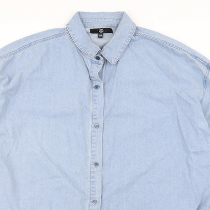 Womens UK Size 12 Missguided Blue Basic Button-Up