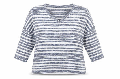 Front view of Tu women’s blue striped pullover sweatshirt, size UK 8