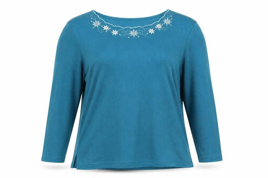 Front view of Bonmarché women’s blue jumper, size S