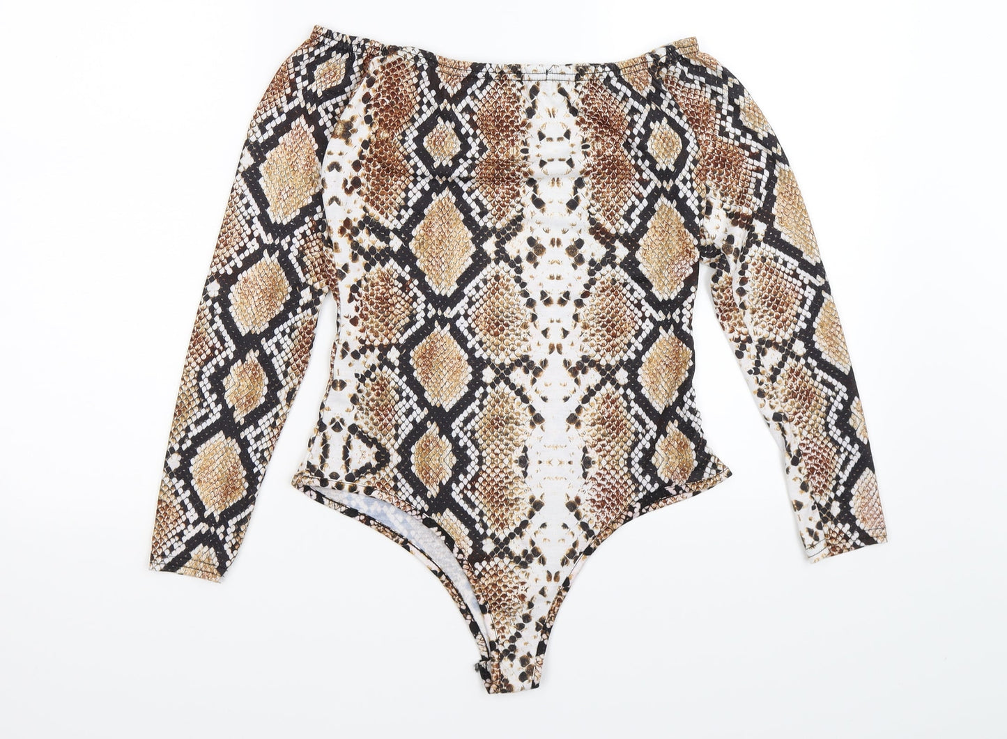 pretty little thing Womens Brown Animal Print  Bodysuit One-Piece Size 10  - snake skin
