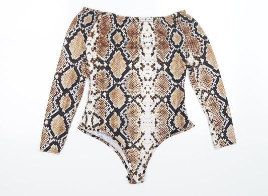 pretty little thing Womens Brown Animal Print  Bodysuit One-Piece Size 10  - snake skin