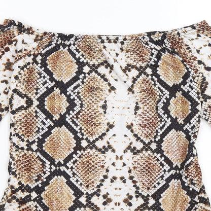 pretty little thing Womens Brown Animal Print  Bodysuit One-Piece Size 10  - snake skin