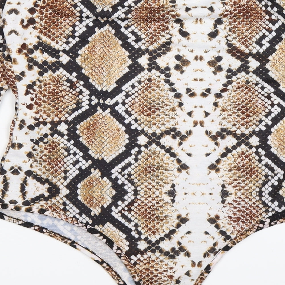 pretty little thing Womens Brown Animal Print  Bodysuit One-Piece Size 10  - snake skin