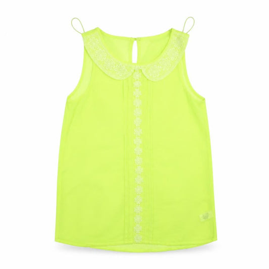 Front view of Select women’s yellow floral chiffon tunic tank, size UK 6, - neon