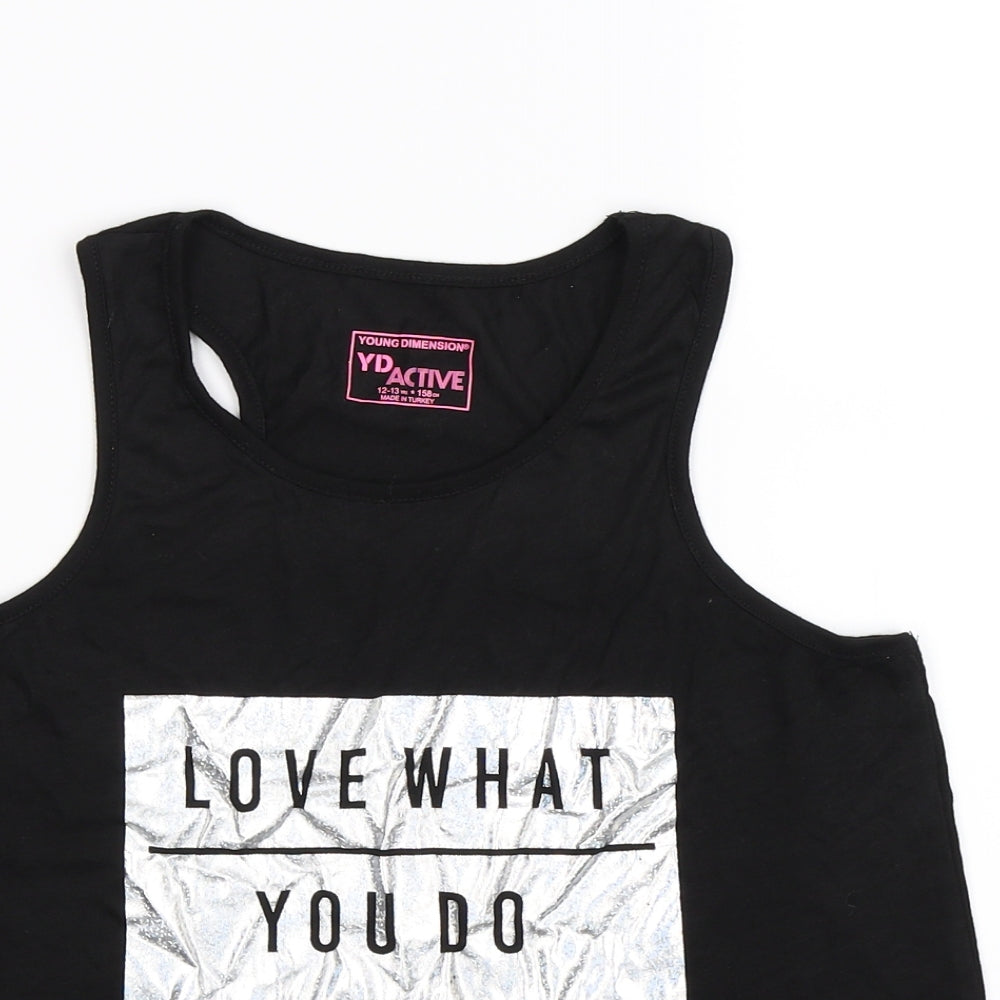 Young Dimension Girls Black   Basic Tank Size 12-13 Years  - love what you do