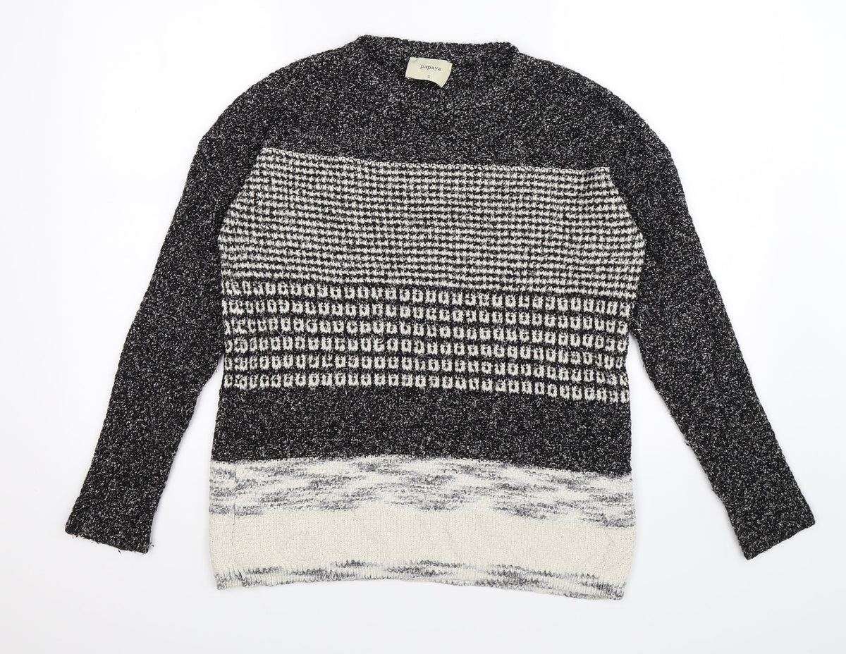 Additional front view of Papaya women’s grey striped knit jumper, size S