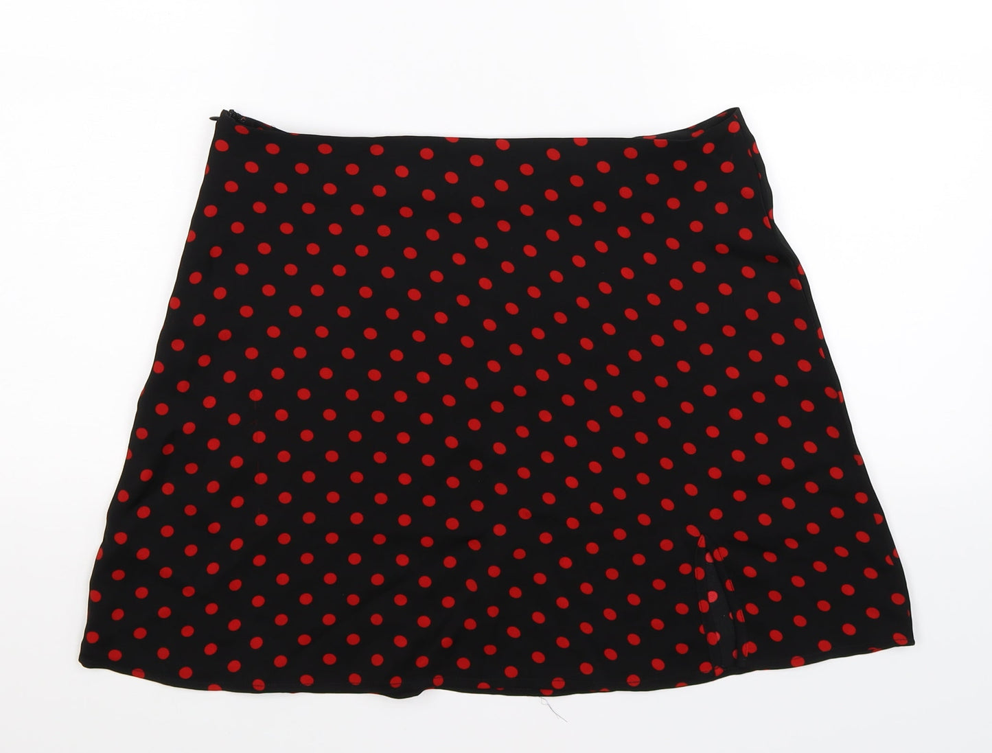 SheIn Womens Black Polka Dot Satin A-Line Skirt Size L