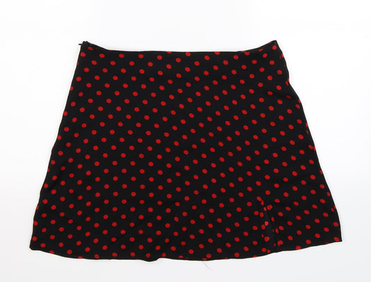 SheIn Womens Black Polka Dot Satin A-Line Skirt Size L