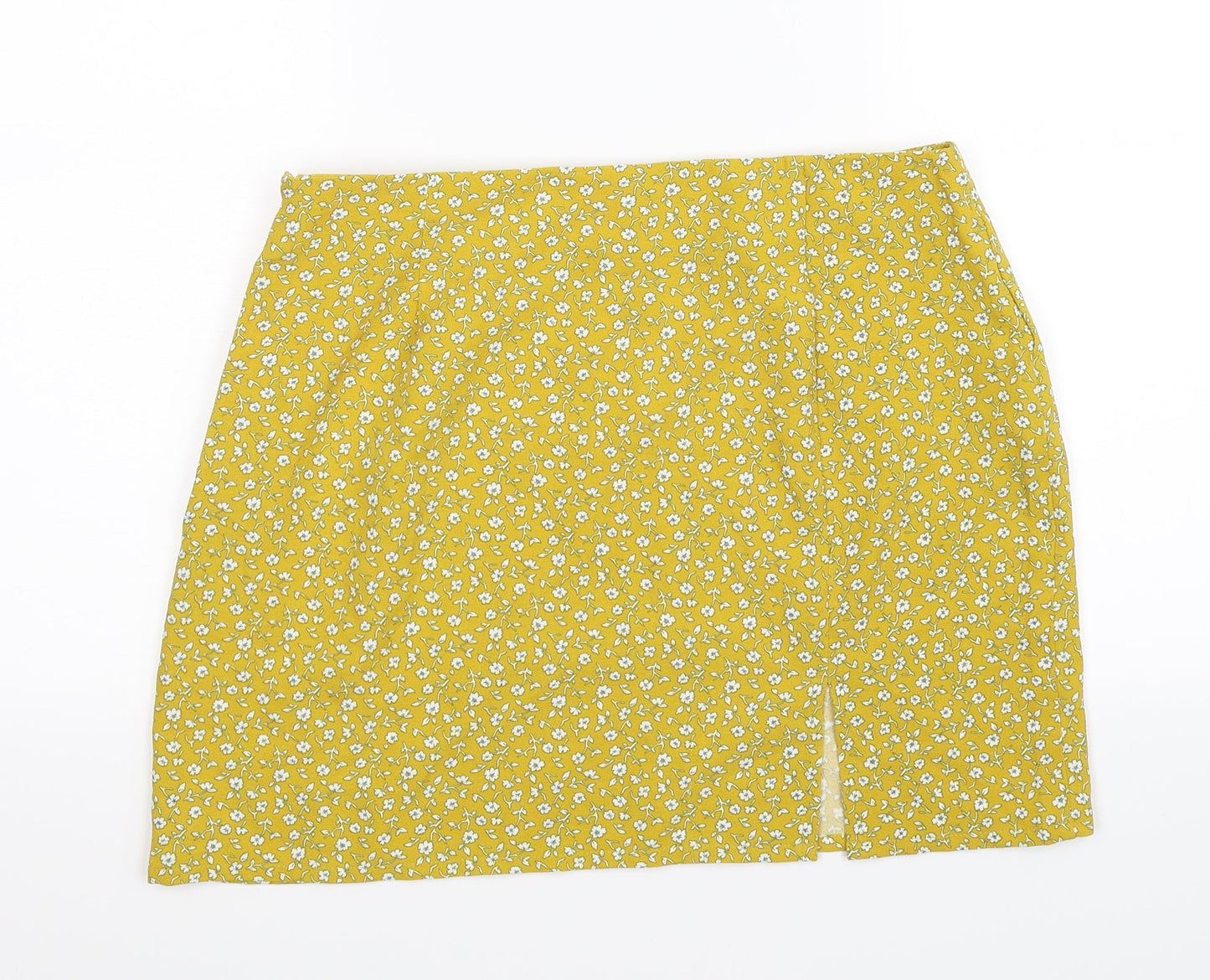 SheIn Womens Yellow Floral Chiffon A-Line Skirt Size L