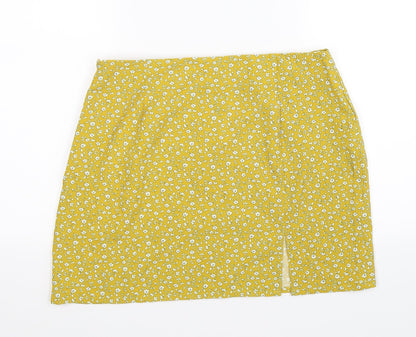 SheIn Womens Yellow Floral Chiffon A-Line Skirt Size L