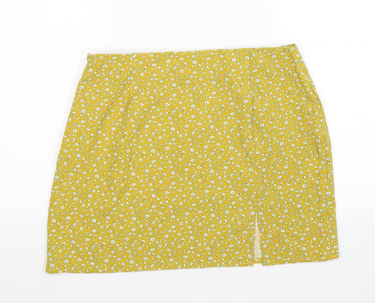 SheIn Womens Yellow Floral Chiffon A-Line Skirt Size L