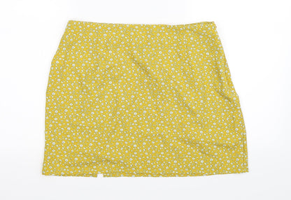 SheIn Womens Yellow Floral Chiffon A-Line Skirt Size L