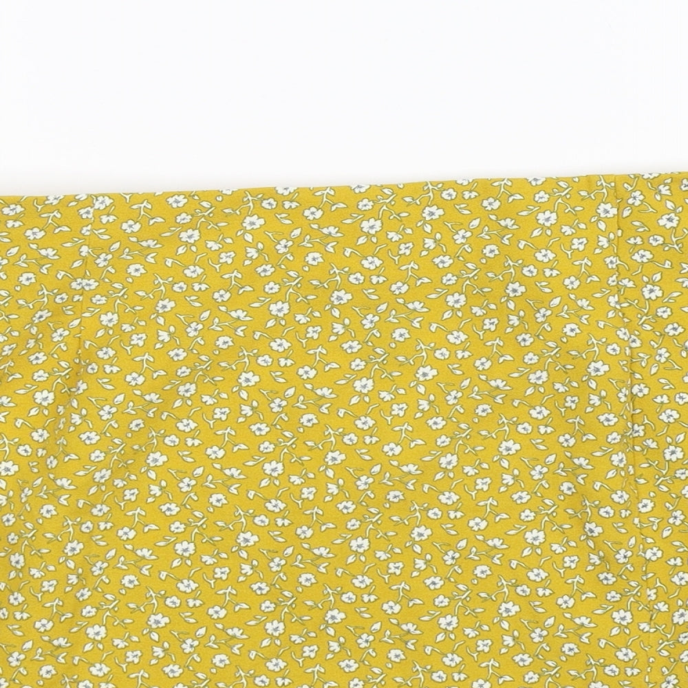 SheIn Womens Yellow Floral Chiffon A-Line Skirt Size L