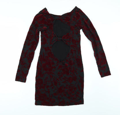 Preworn Womens Black Floral  Bodycon  Size 10
