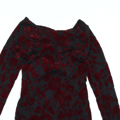 Preworn Womens Black Floral  Bodycon  Size 10