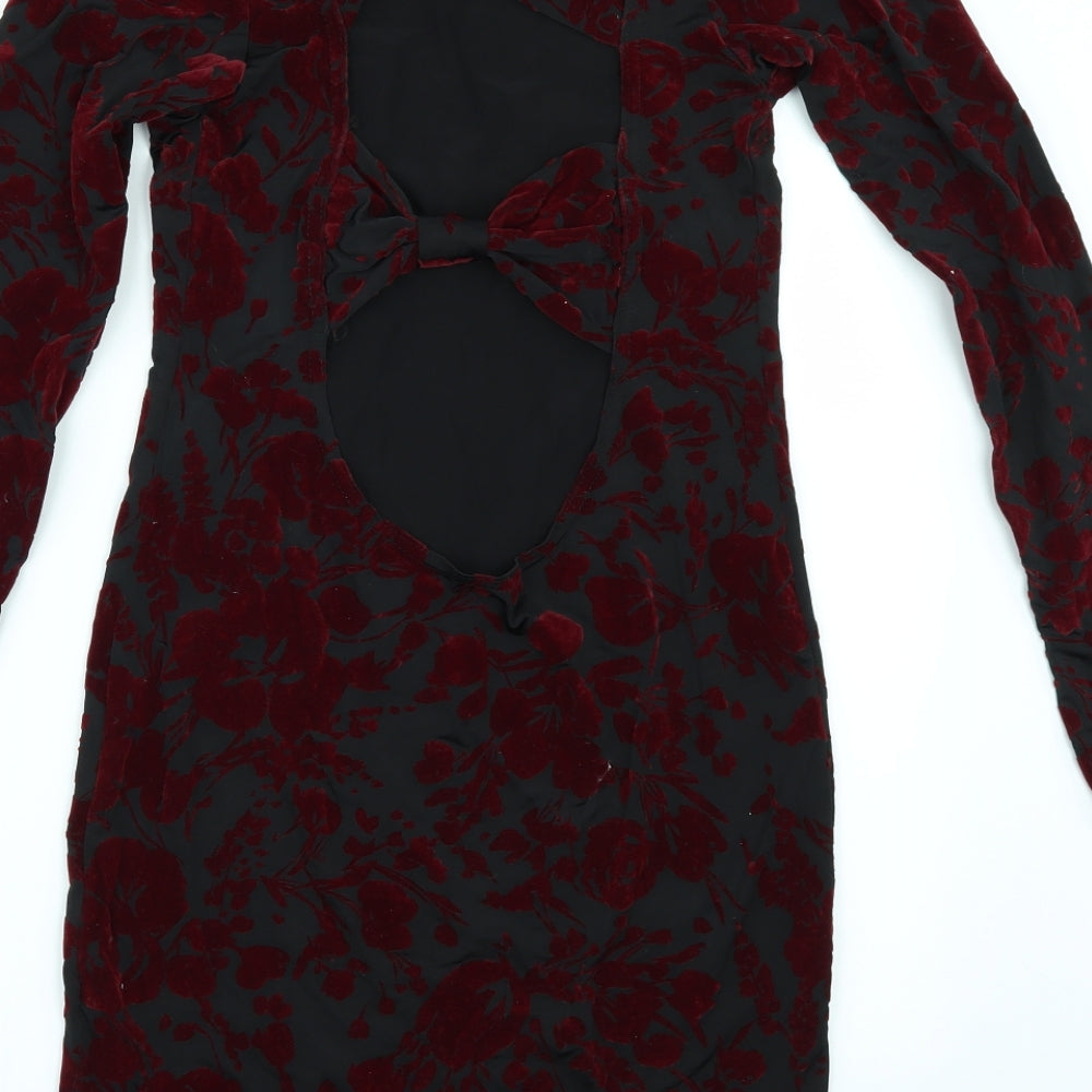 Preworn Womens Black Floral  Bodycon  Size 10