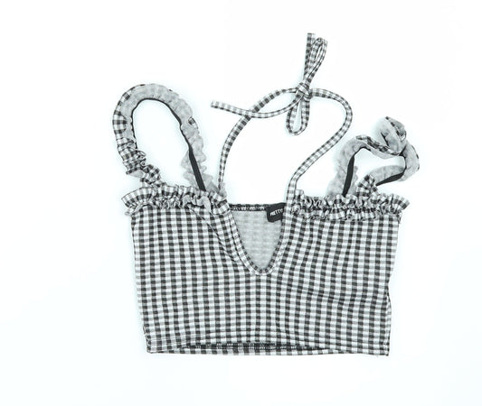 PRETTYLITTLETHING Womens Black Check  Cropped Blouse Size 4