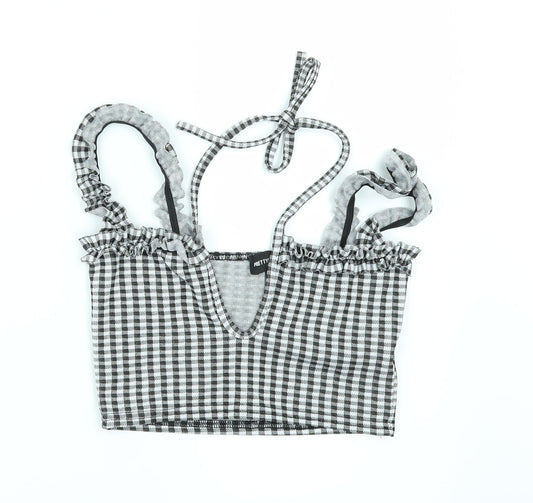 PRETTYLITTLETHING Womens Black Check  Cropped Blouse Size 4