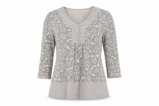 Front view of Bonmarché women’s brown floral basic t-shirt, size UK 12