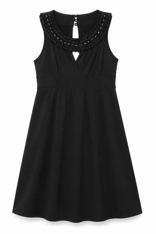 Front view of Julien Macdonald women’s black a-line, size UK 10