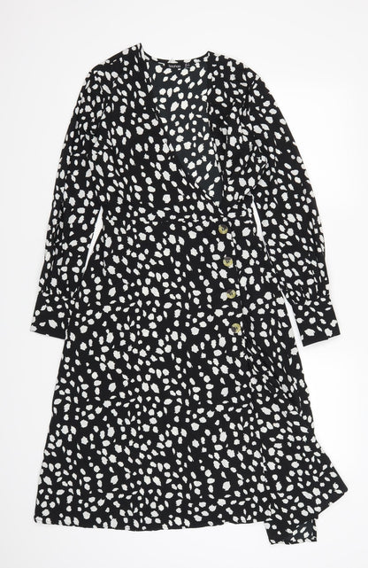 Boohoo Womens Black Polka Dot  A-Line  Size 4
