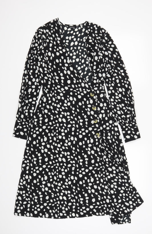 Boohoo Womens Black Polka Dot  A-Line  Size 4