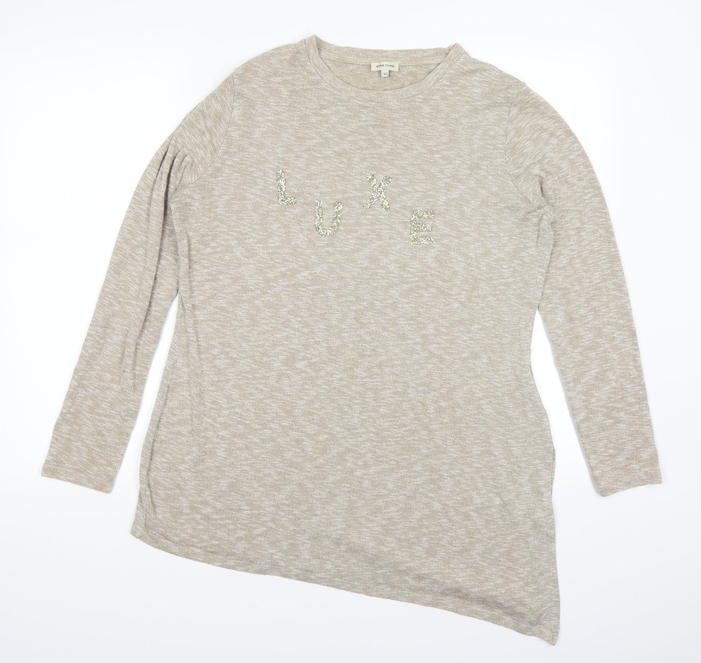 Womens UK Size 12 River Island Beige Basic T-Shirt