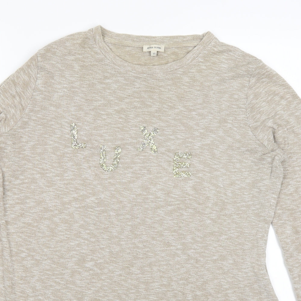 Womens UK Size 12 River Island Beige Basic T-Shirt