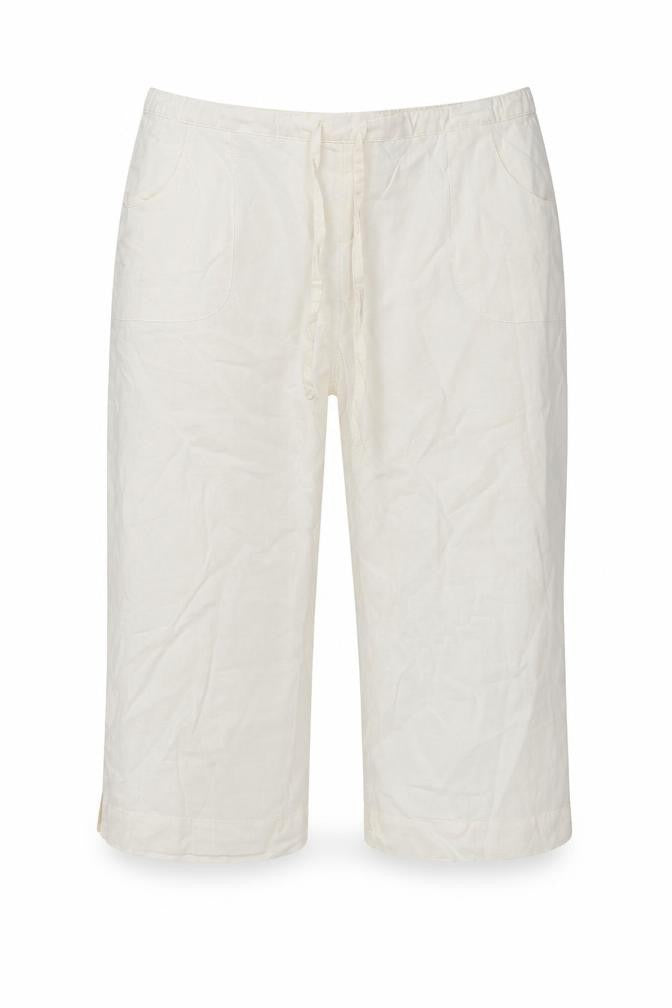Front view of Preworn women’s ivory cropped trousers, size UK 34, in, 20-inch leg