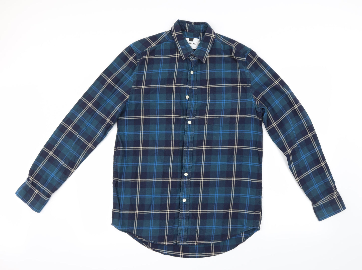 Topman Mens Blue Check   Button-Up Size S