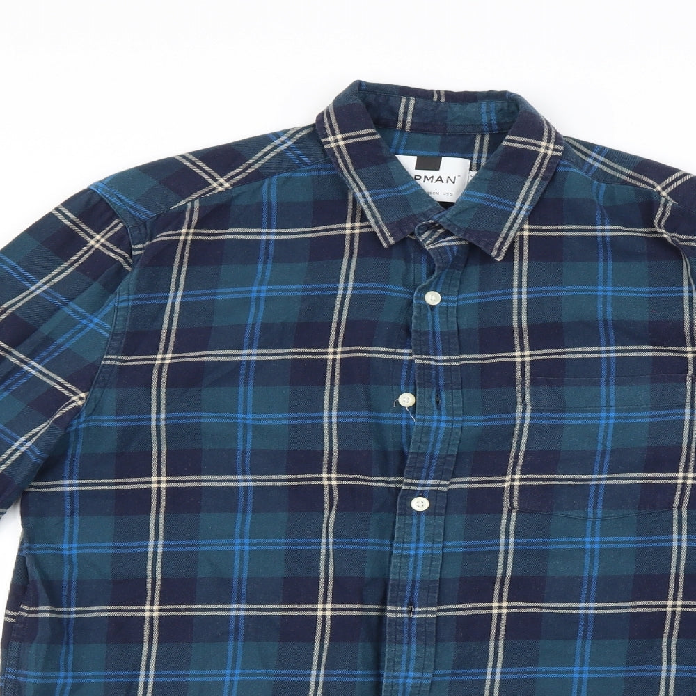 Topman Mens Blue Check   Button-Up Size S