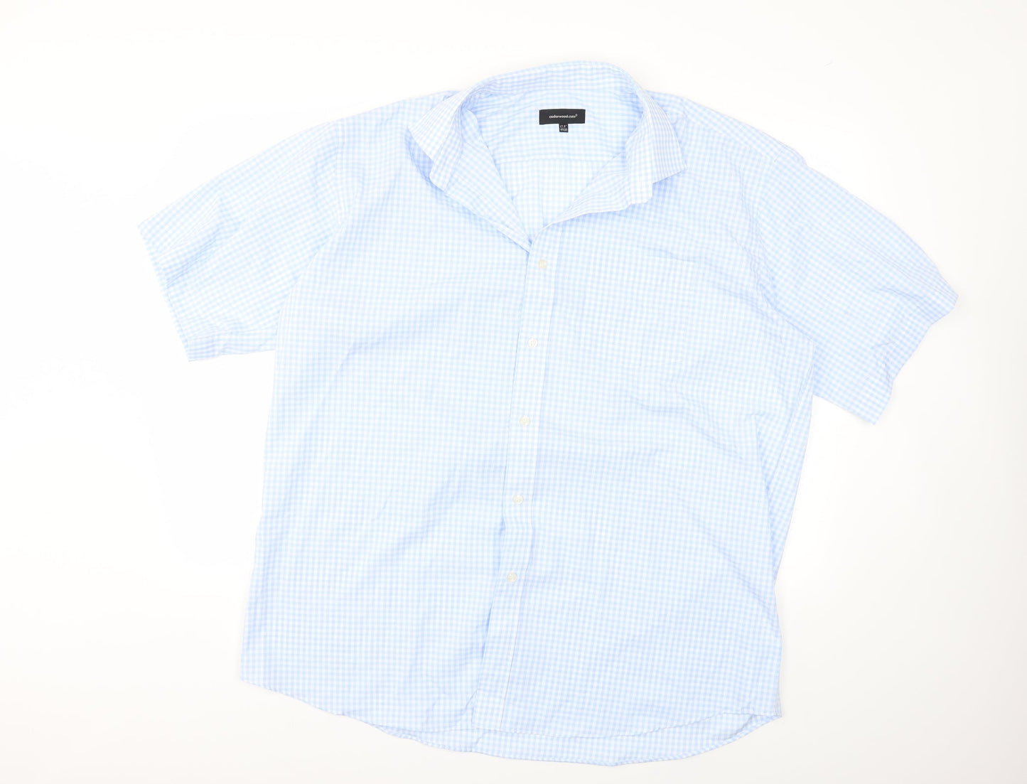Mens UK Size 17.5 Cedar Wood State Blue  Button-Up Short Sleeve Casual Shirt