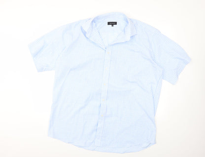 Mens UK Size 17.5 Cedar Wood State Blue  Button-Up Short Sleeve Casual Shirt