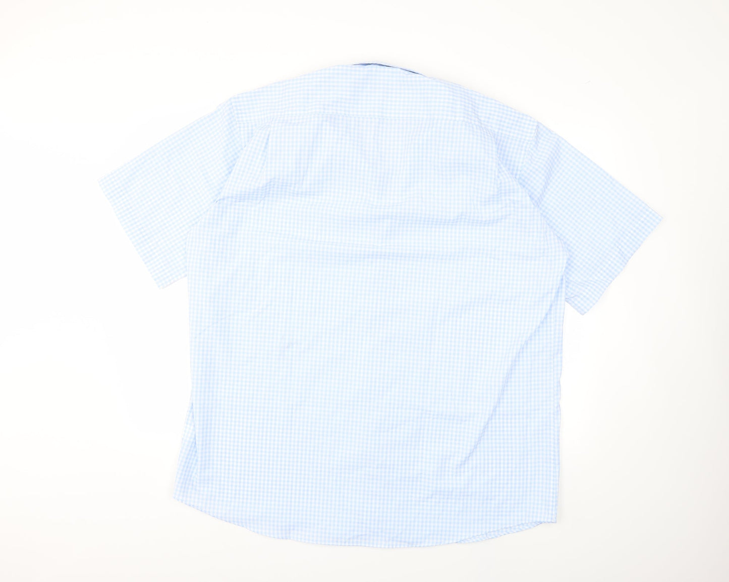 Mens UK Size 17.5 Cedar Wood State Blue  Button-Up Short Sleeve Casual Shirt