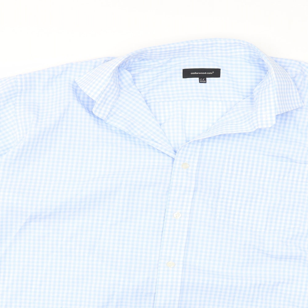 Mens UK Size 17.5 Cedar Wood State Blue  Button-Up Short Sleeve Casual Shirt