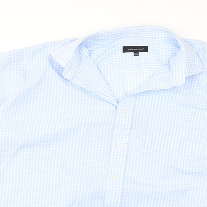 Mens UK Size 17.5 Cedar Wood State Blue  Button-Up Short Sleeve Casual Shirt
