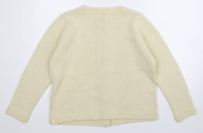 Preworn Womens White  Knit Cardigan Jumper Size 14