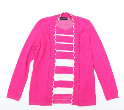 Classic Womens Pink Striped  Cardigan Jumper Size M
