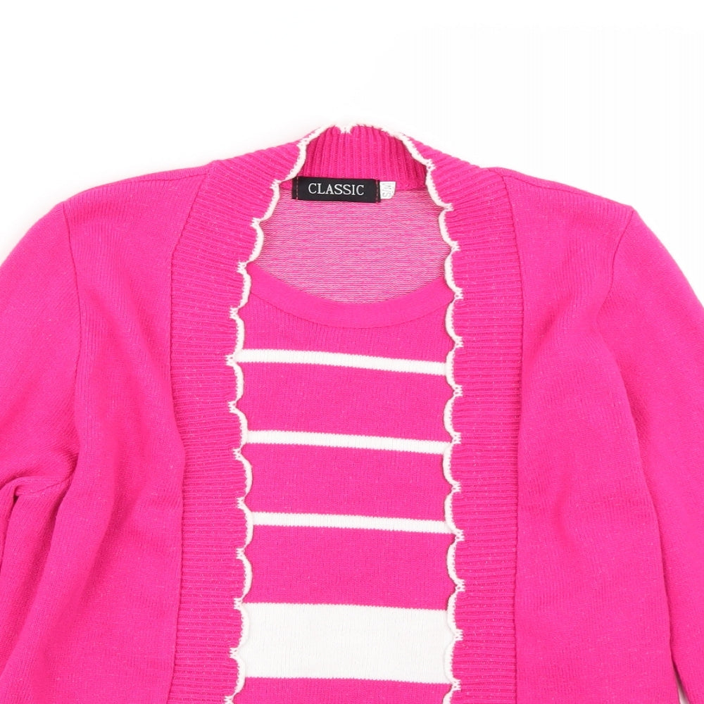 Classic Womens Pink Striped  Cardigan Jumper Size M