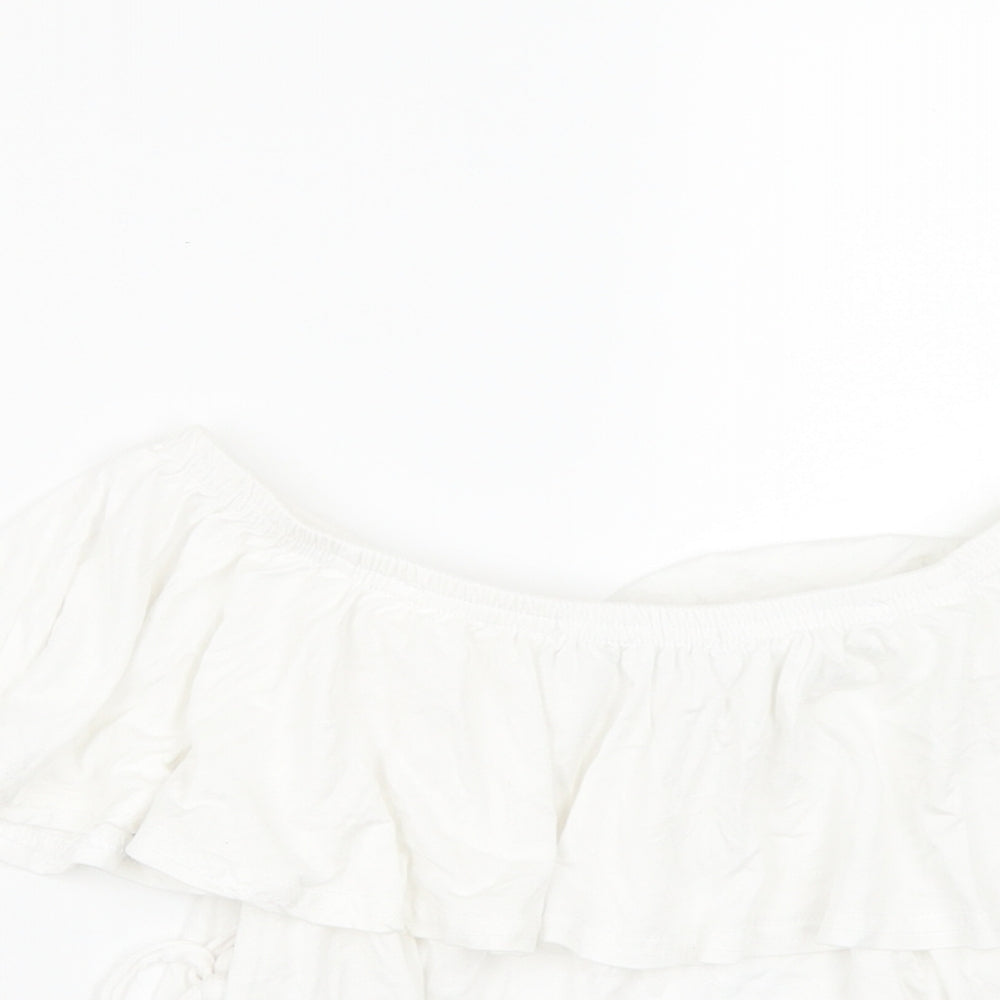 Womens UK Size 10 Missguided White Cropped T-Shirt