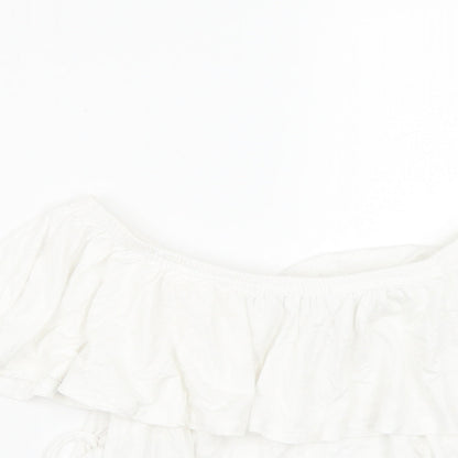 Womens UK Size 10 Missguided White Cropped T-Shirt