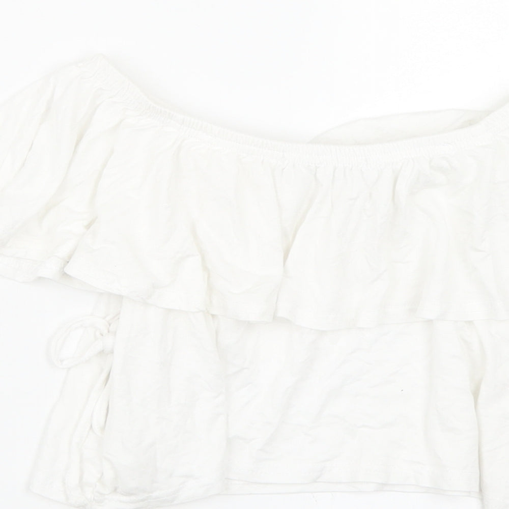 Womens UK Size 10 Missguided White Cropped T-Shirt