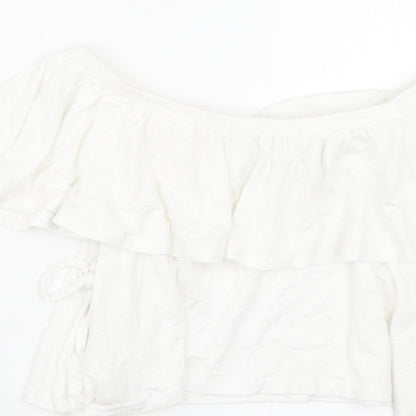 Womens UK Size 10 Missguided White Cropped T-Shirt