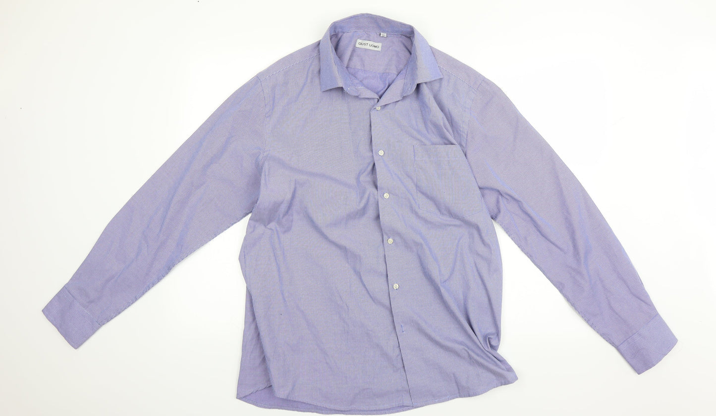 Mens UK Size 42 giust uomo Blue  Button-Up Long Sleeve Casual Shirt