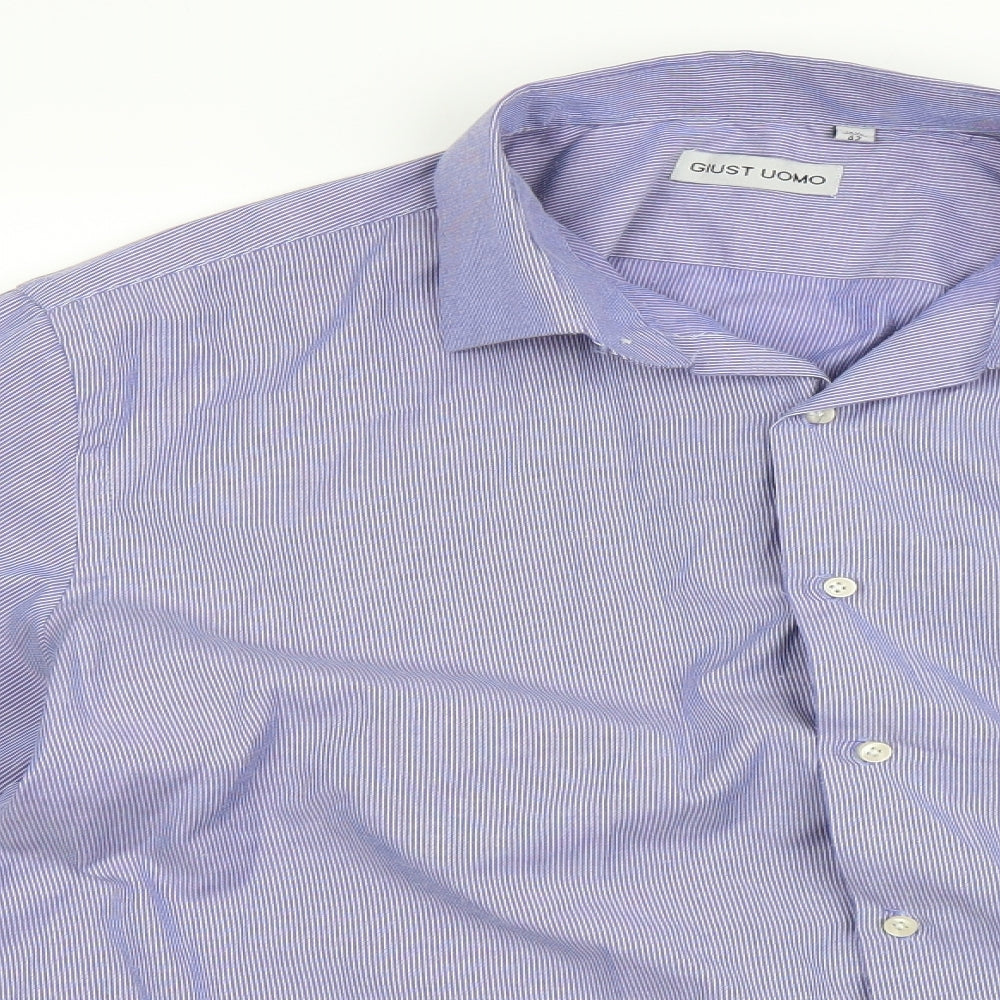 Mens UK Size 42 giust uomo Blue  Button-Up Long Sleeve Casual Shirt