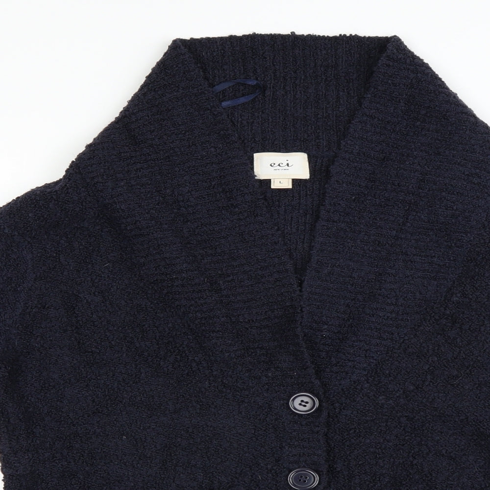 ECI Womens Blue Houndstooth  Cardigan Jumper Size 14