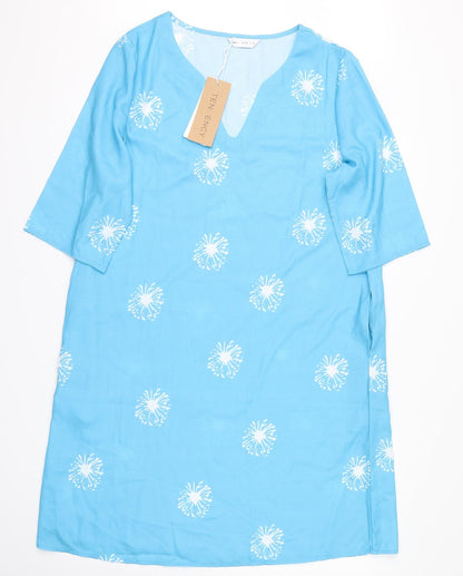 tendency Womens Blue Floral  Tunic Blouse Size L