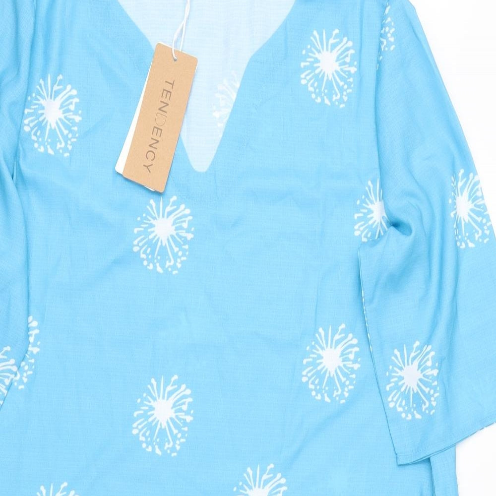 tendency Womens Blue Floral  Tunic Blouse Size L