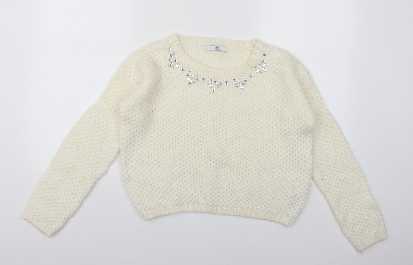 Marks and Spencer Girls White  Knit Pullover Jumper Size 11-12 Years